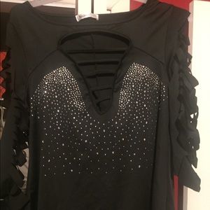 Black Sparkle Jeweled Top Low Cut Plus Size 20 New